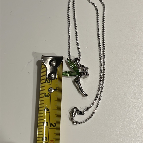 Tinkerbell necklace — charm with green crystal wings on silver tone ball chain - Picture 6 of 10